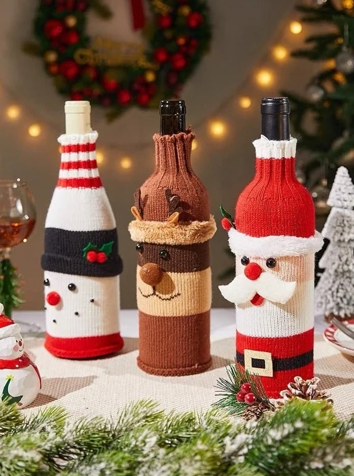 Knitted Christmas Bottle Covers – The Merry Den