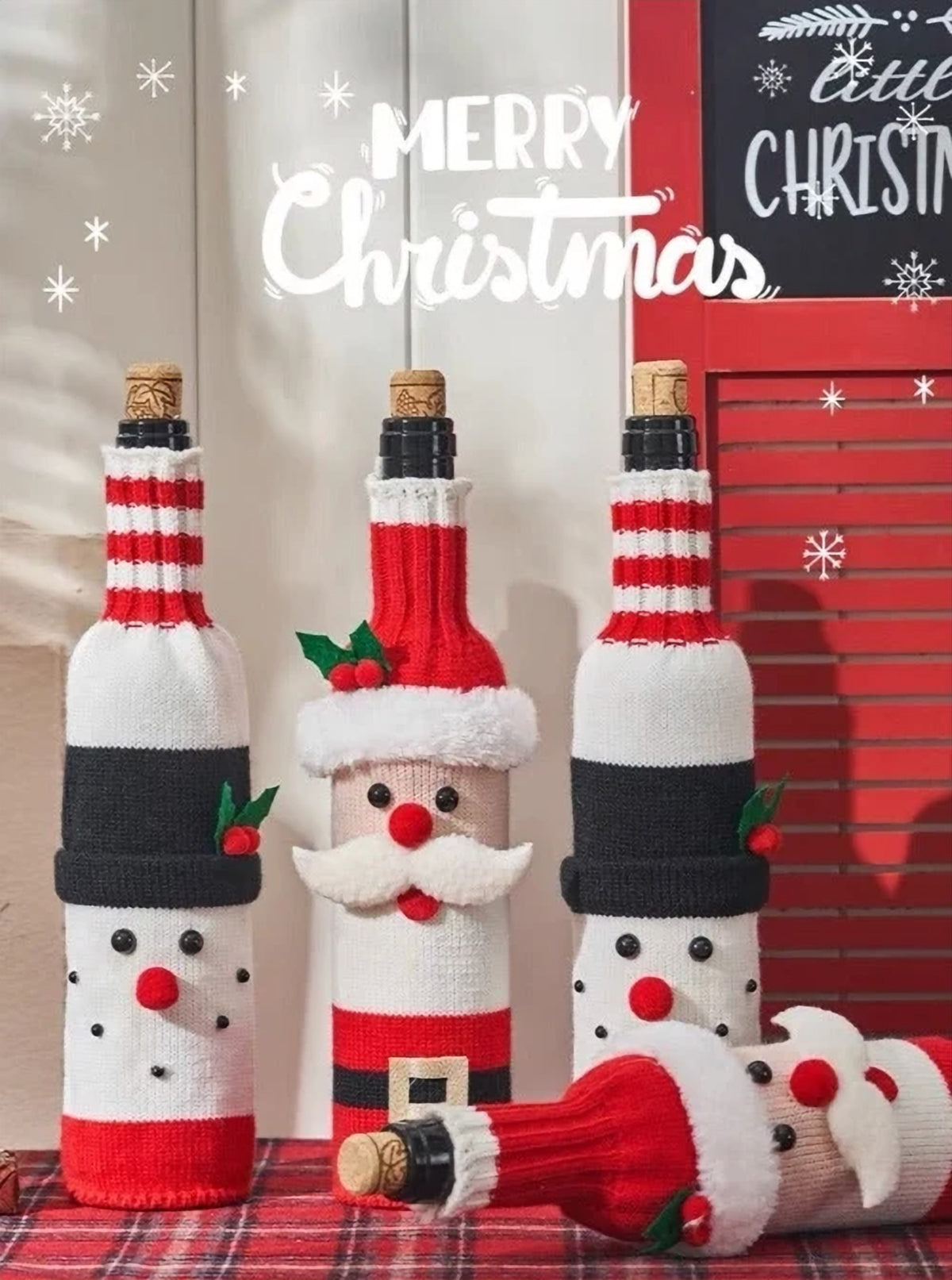 Knitted Christmas Bottle Covers, set of 3 – The Merry Den