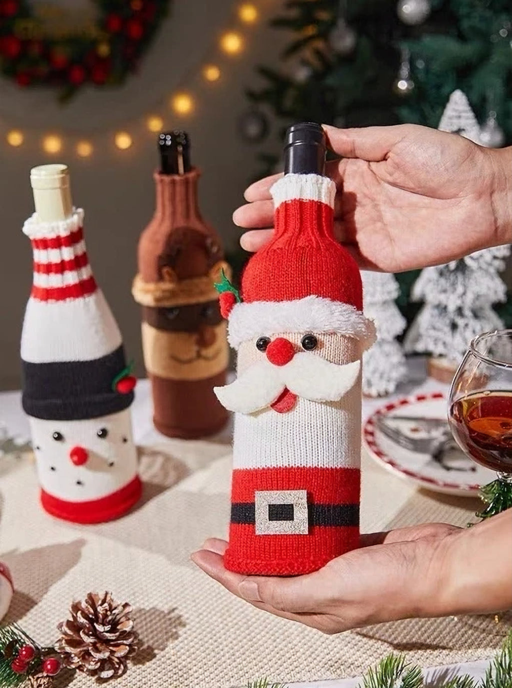 Knitted Christmas Bottle Covers – The Merry Den